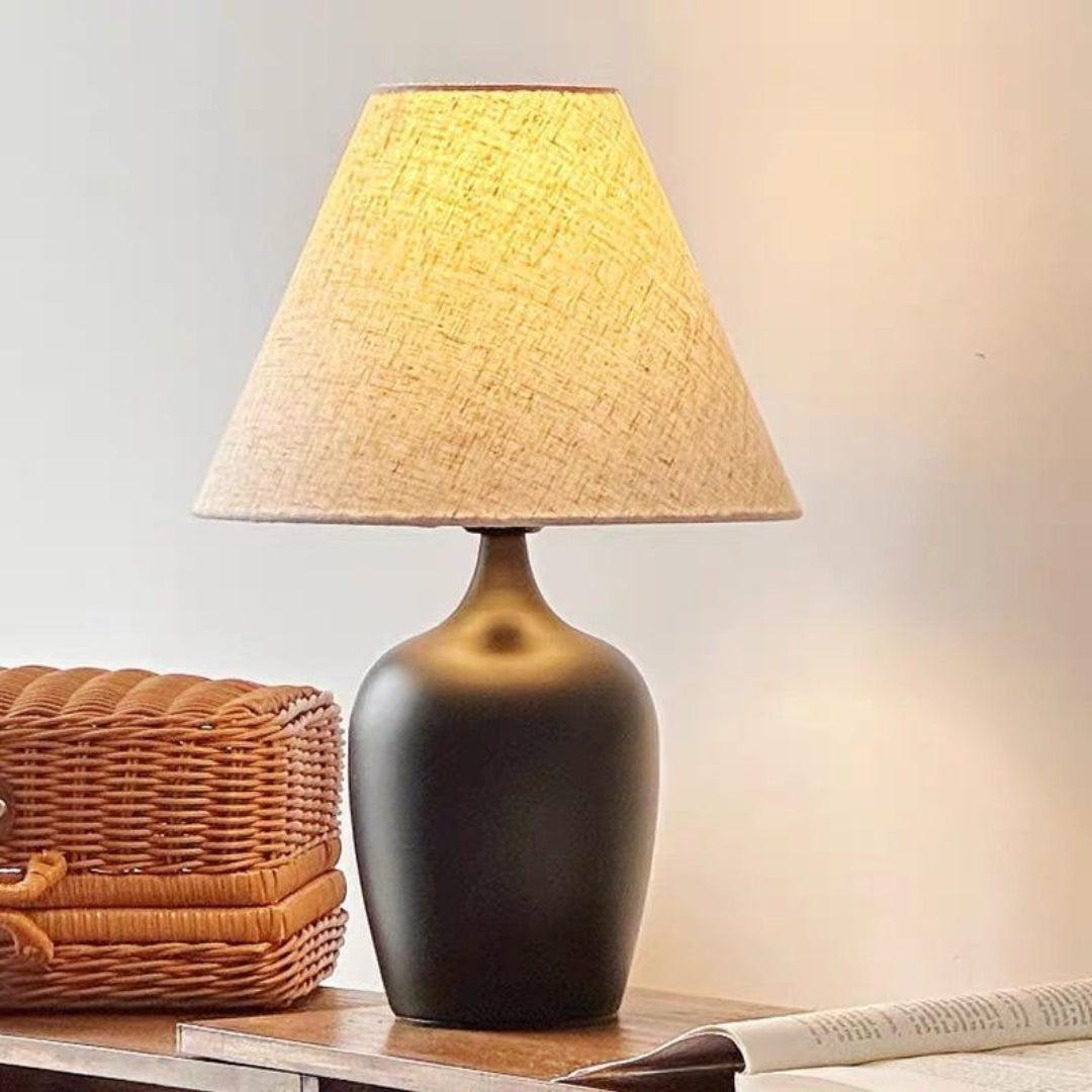 American Modern Medieval Style Walnut Bedside Lamp with Linen Shade – Retro Touch for Bedroom