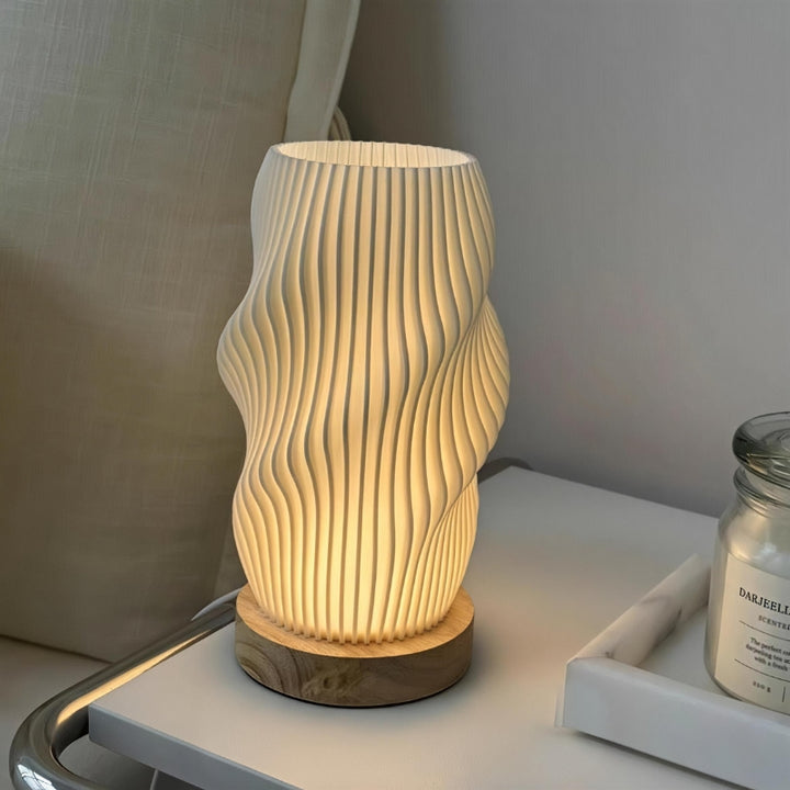 Creamy Mood Bedside Lamp – 3D Ripple Night Light & Vase-Style Decor