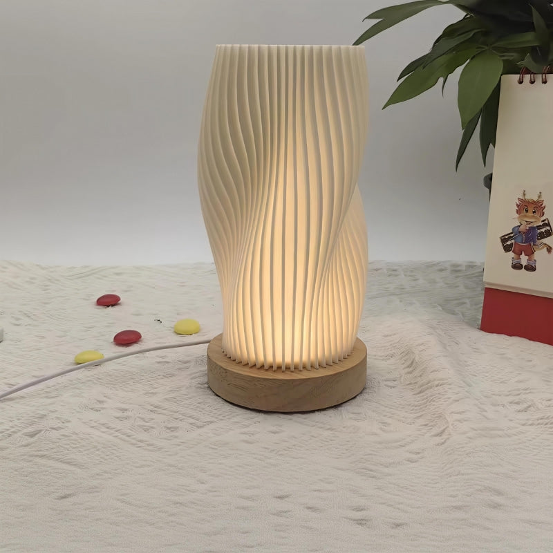 Creamy Mood Bedside Lamp – 3D Ripple Night Light & Vase-Style Decor