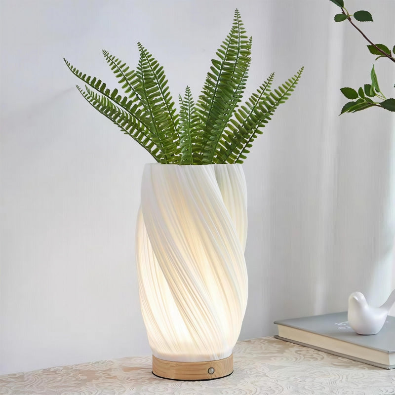Creamy Mood Bedside Lamp – 3D Ripple Night Light & Vase-Style Decor
